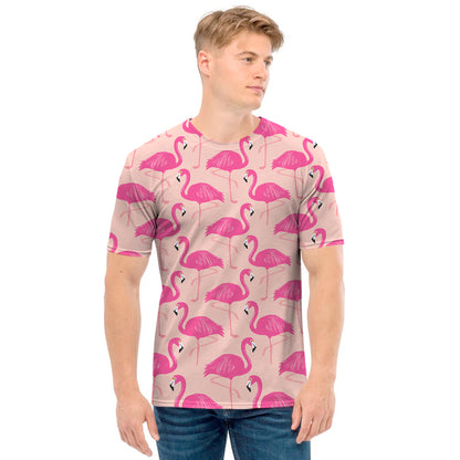 Pink Flamingo Pattern Print Men's T-Shirt