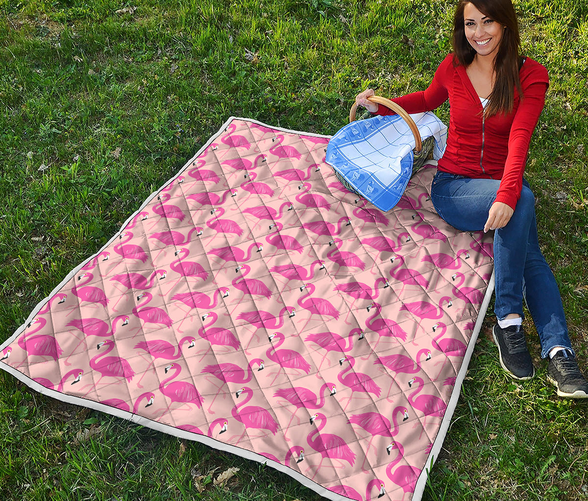 Pink Flamingo Pattern Print Quilt