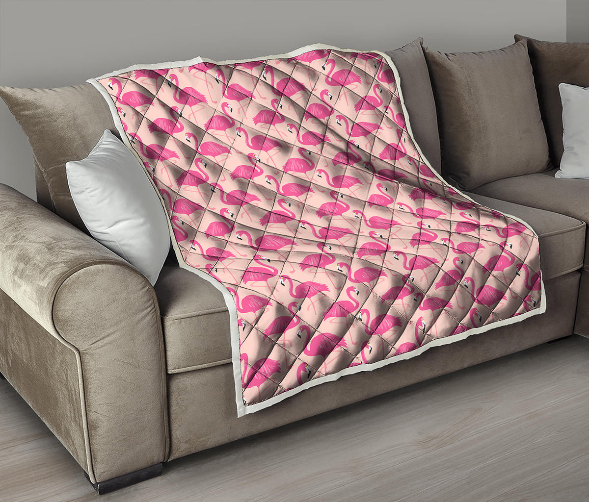 Pink Flamingo Pattern Print Quilt