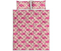 Pink Flamingo Pattern Print Quilt Bed Set