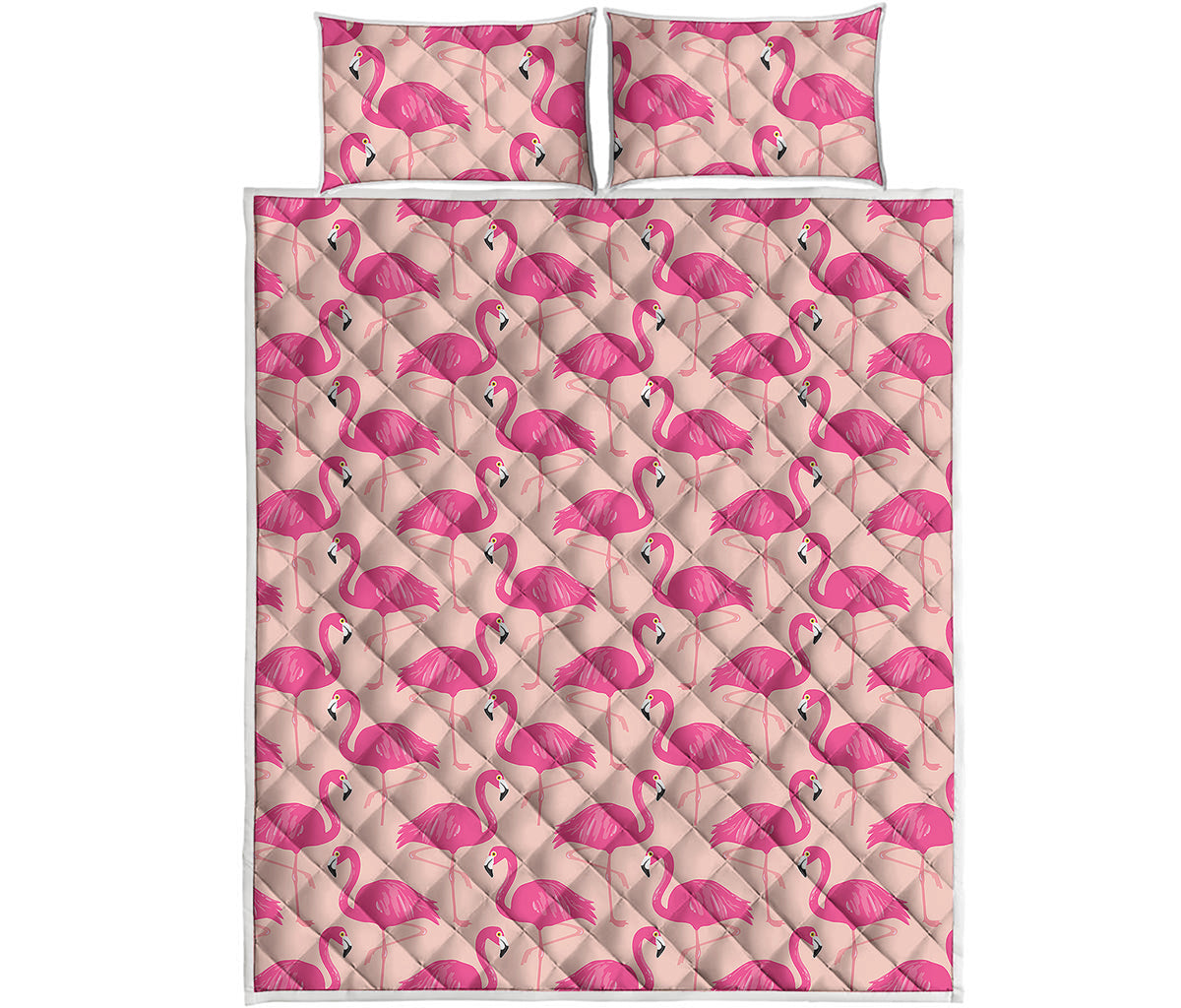 Pink Flamingo Pattern Print Quilt Bed Set