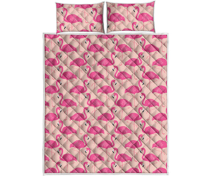 Pink Flamingo Pattern Print Quilt Bed Set