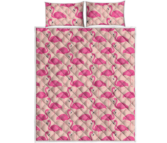 Pink Flamingo Pattern Print Quilt Bed Set