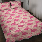 Pink Flamingo Pattern Print Quilt Bed Set
