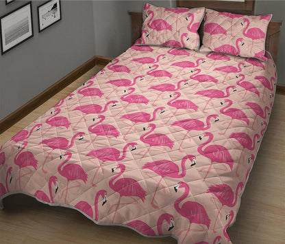 Pink Flamingo Pattern Print Quilt Bed Set