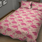 Pink Flamingo Pattern Print Quilt Bed Set