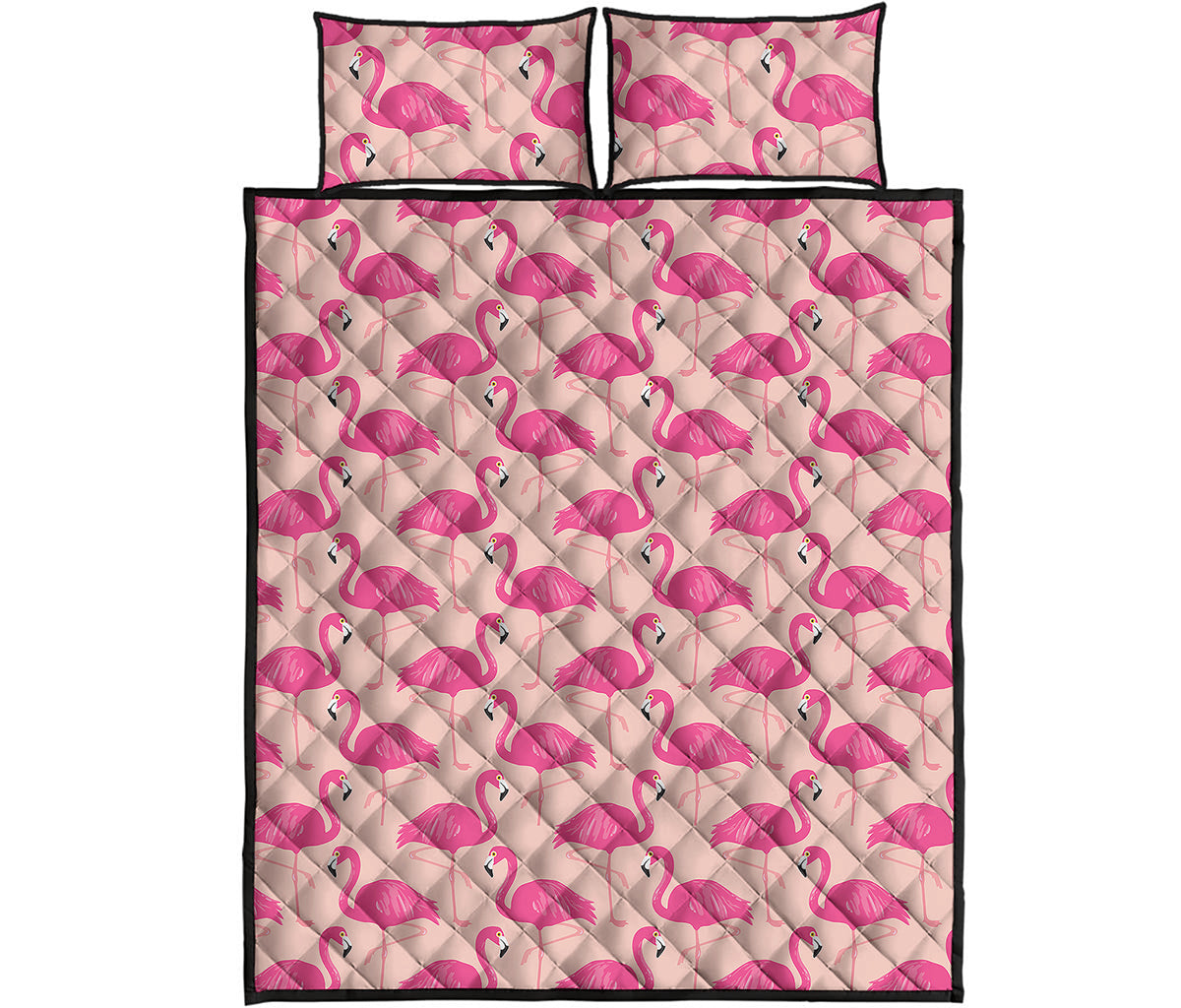 Pink Flamingo Pattern Print Quilt Bed Set