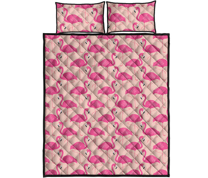 Pink Flamingo Pattern Print Quilt Bed Set