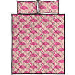 Pink Flamingo Pattern Print Quilt Bed Set