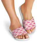 Pink Flamingo Pattern Print White Slide Sandals