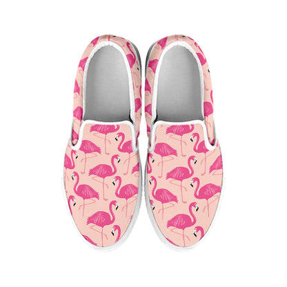 Pink Flamingo Pattern Print White Slip On Shoes