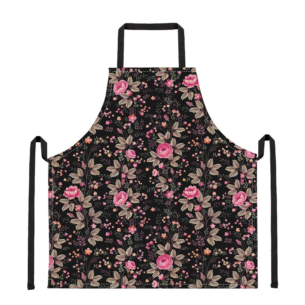 Pink Floral Flower Pattern Print Apron