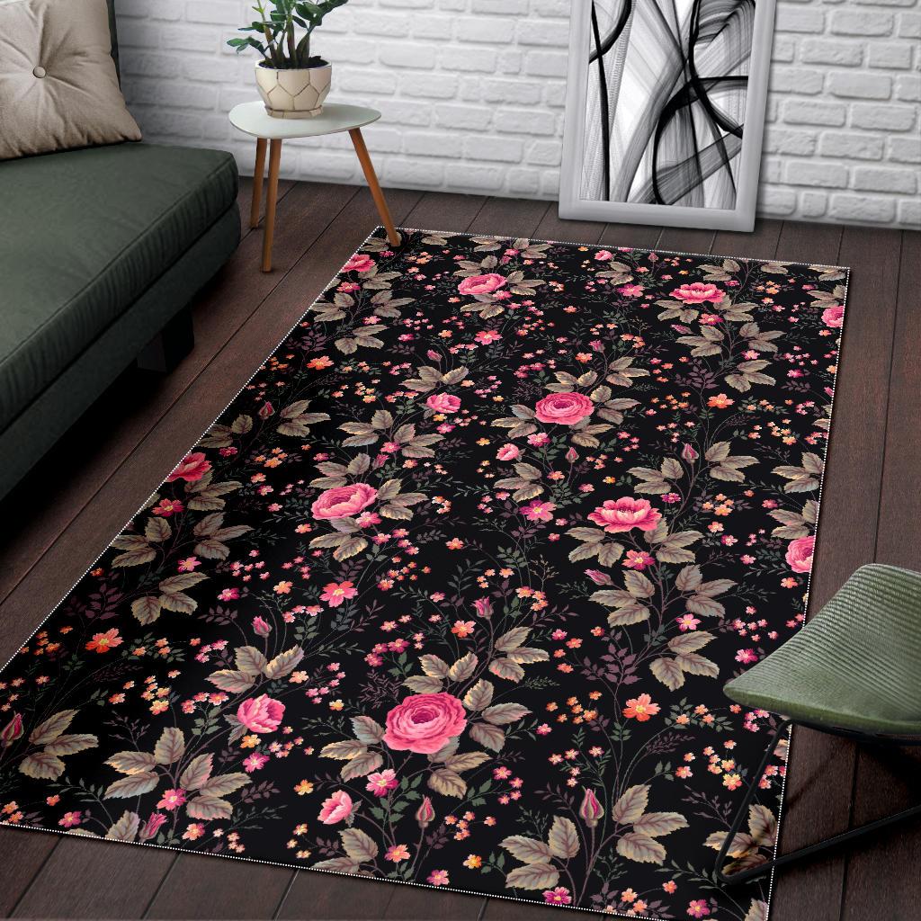 Pink Floral Flower Pattern Print Area Rug GearFrost