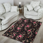 Pink Floral Flower Pattern Print Area Rug GearFrost