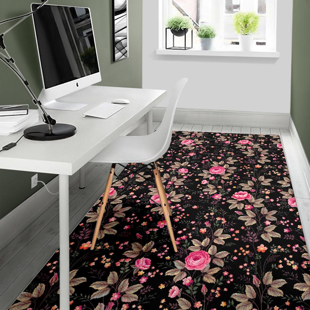 Pink Floral Flower Pattern Print Area Rug GearFrost