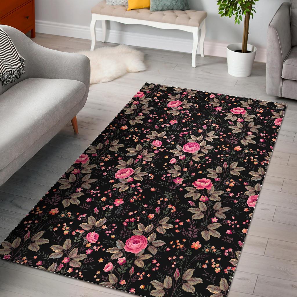 Pink Floral Flower Pattern Print Area Rug GearFrost