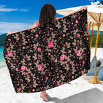 Pink Floral Flower Pattern Print Beach Sarong Wrap