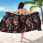 Pink Floral Flower Pattern Print Beach Sarong Wrap