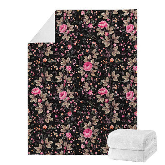 Pink Floral Flower Pattern Print Blanket