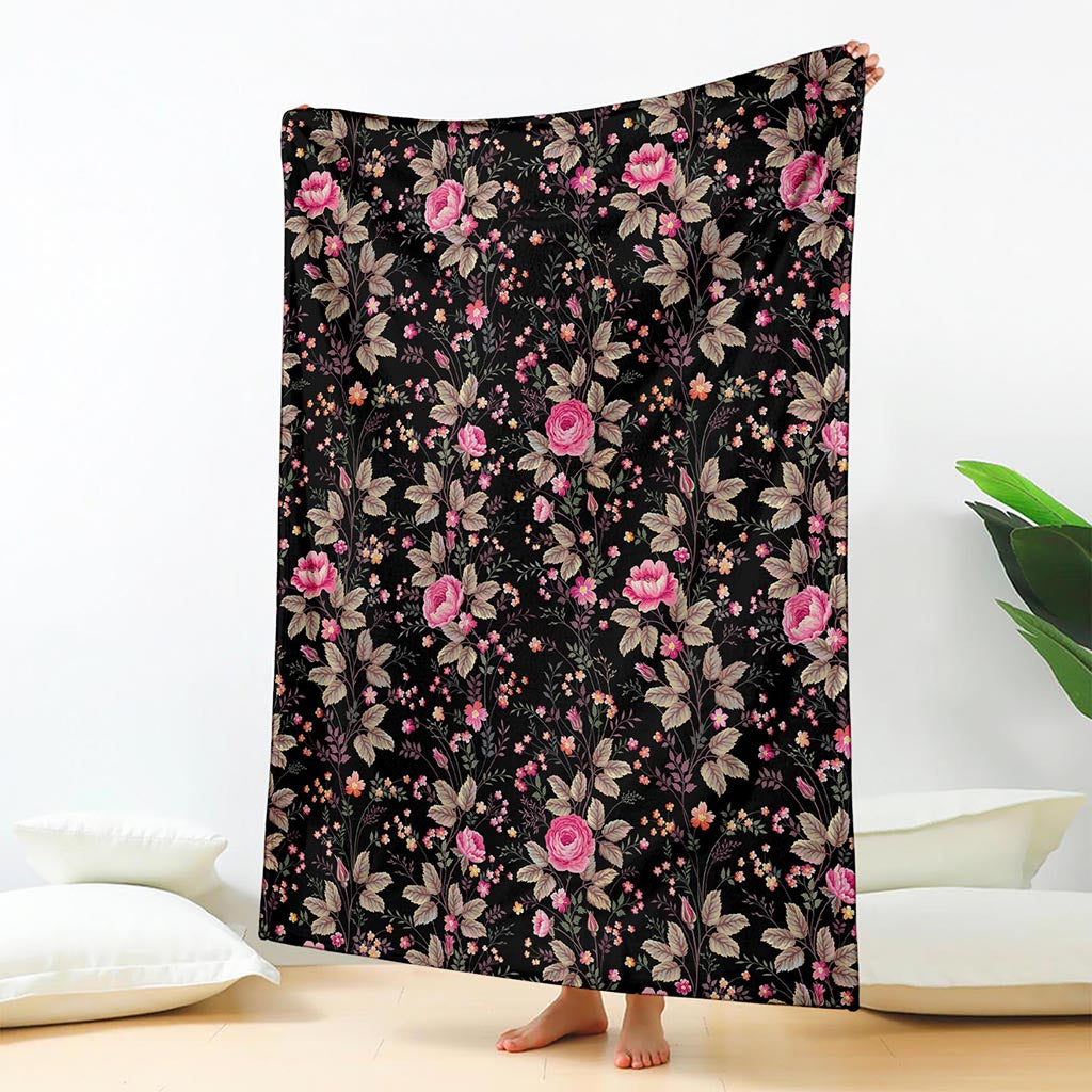 Pink Floral Flower Pattern Print Blanket