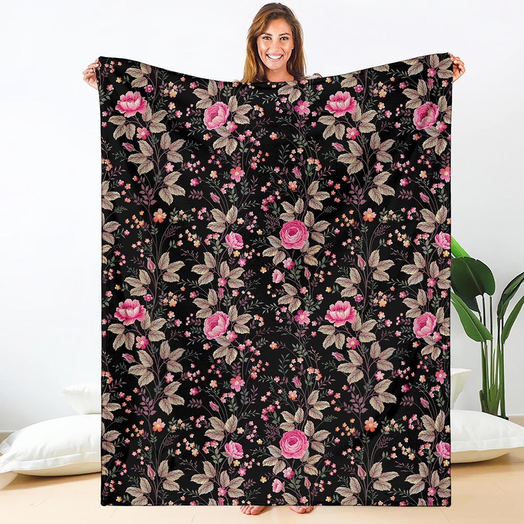 Pink Floral Flower Pattern Print Blanket