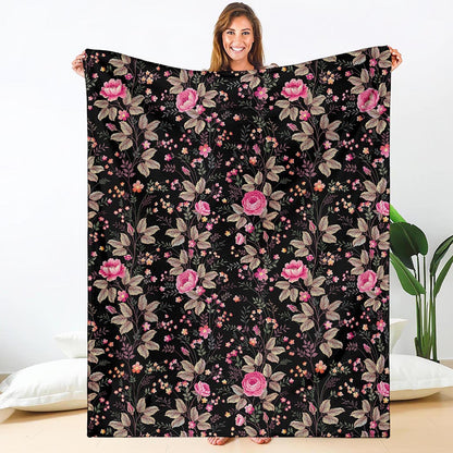 Pink Floral Flower Pattern Print Blanket