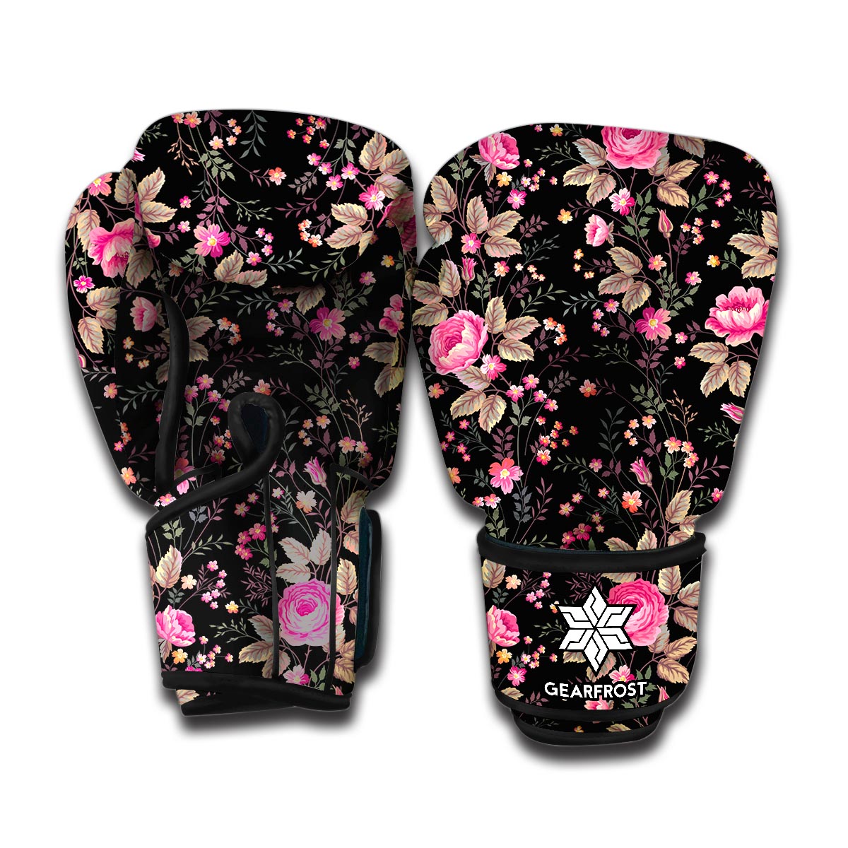 Pink Floral Flower Pattern Print Boxing Gloves