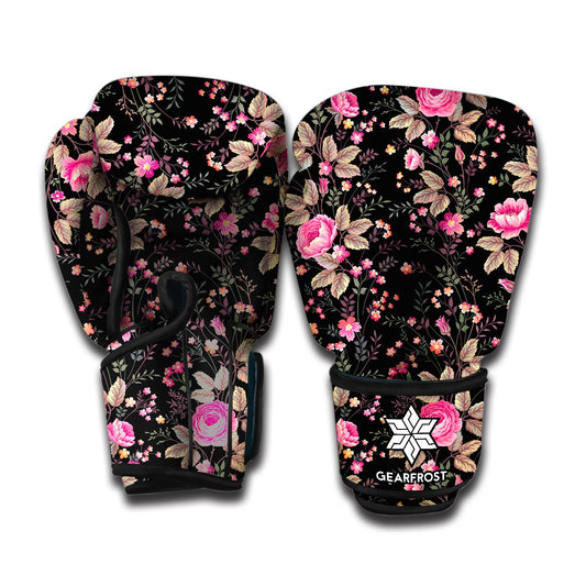 Pink Floral Flower Pattern Print Boxing Gloves
