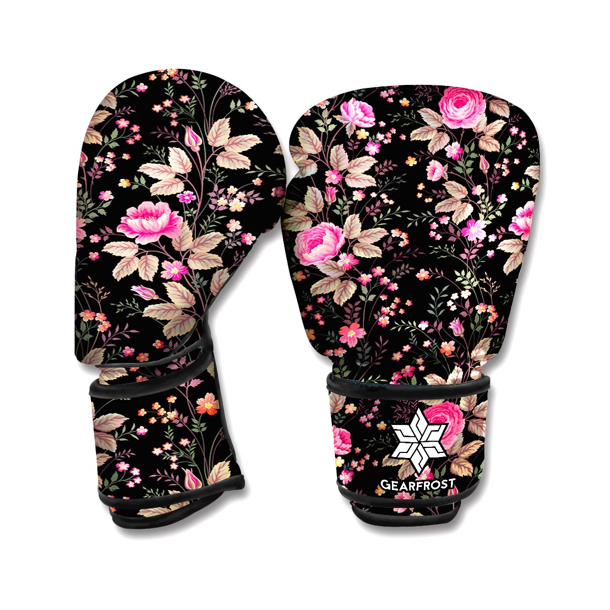Pink Floral Flower Pattern Print Boxing Gloves