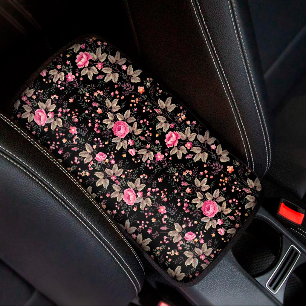 Pink Floral Flower Pattern Print Car Center Console Cover
