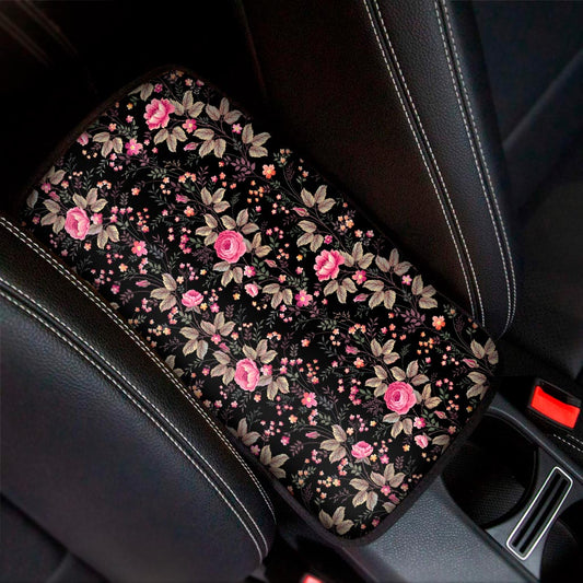 Pink Floral Flower Pattern Print Car Center Console Cover