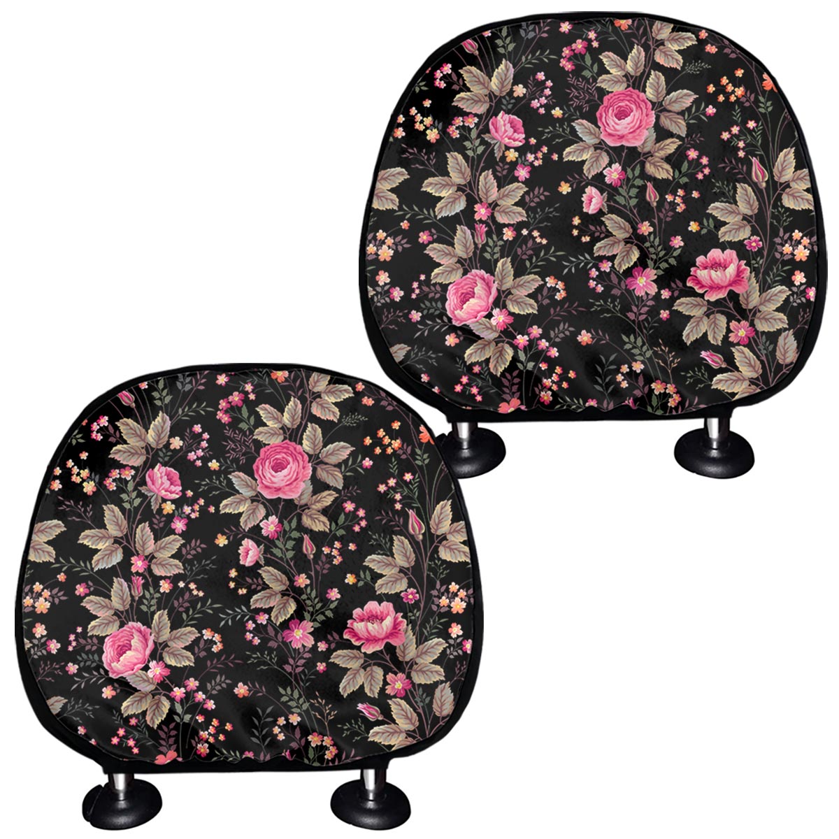 Pink Floral Flower Pattern Print Car Headrest Covers