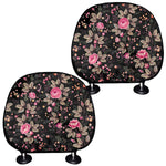 Pink Floral Flower Pattern Print Car Headrest Covers