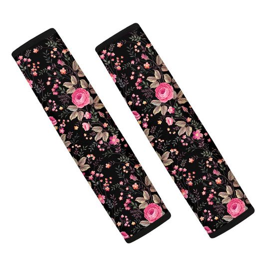 Pink Floral Flower Pattern Print Car Seat Belt Covers