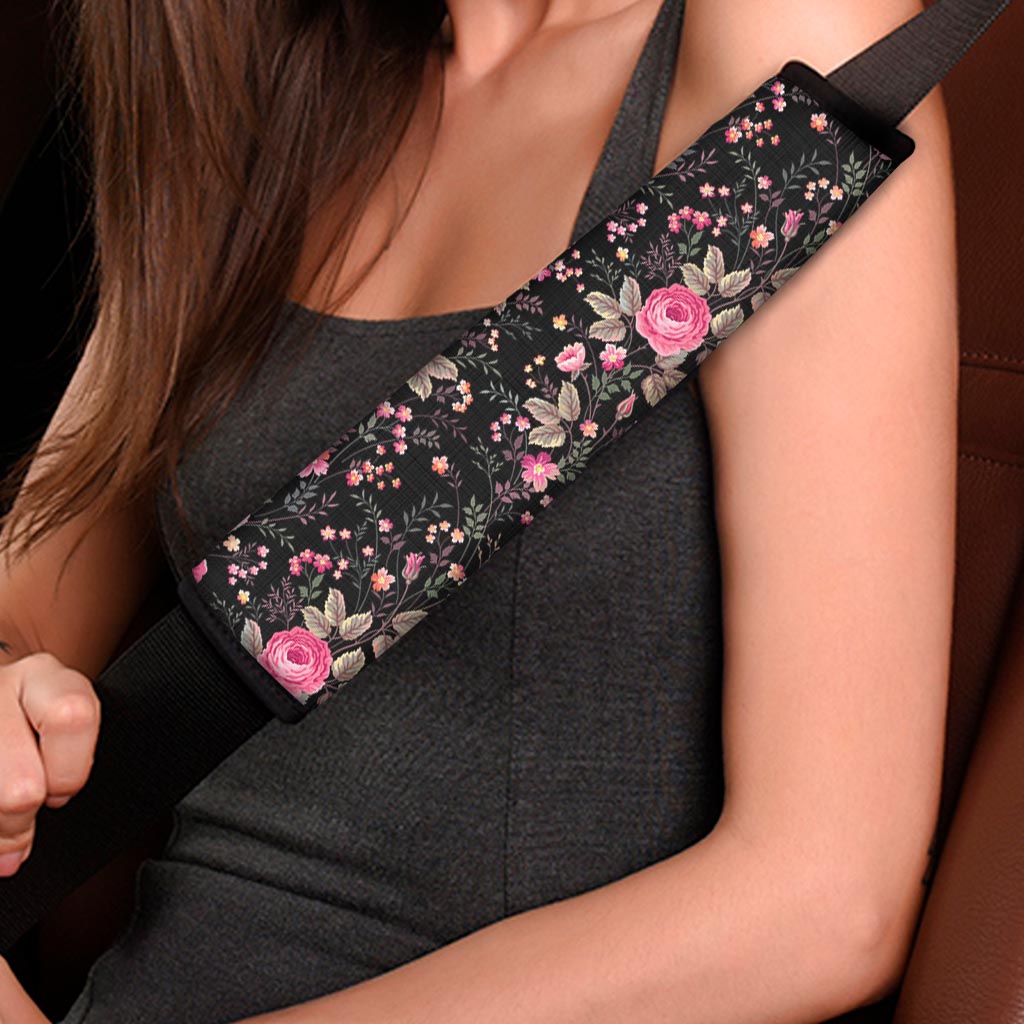 Pink Floral Flower Pattern Print Car Seat Belt Covers