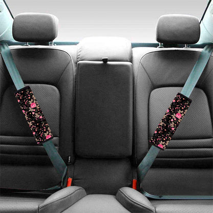 Pink Floral Flower Pattern Print Car Seat Belt Covers