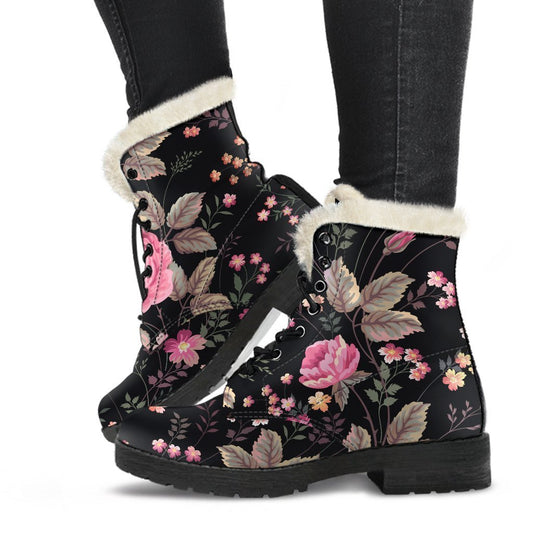 Pink Floral Flower Pattern Print Comfy Boots GearFrost