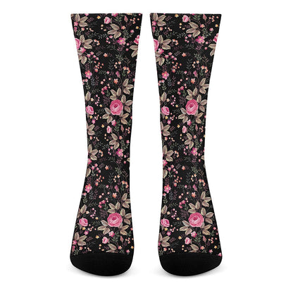 Pink Floral Flower Pattern Print Crew Socks
