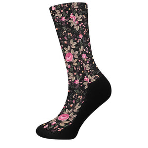 Pink Floral Flower Pattern Print Crew Socks