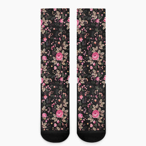 Pink Floral Flower Pattern Print Crew Socks