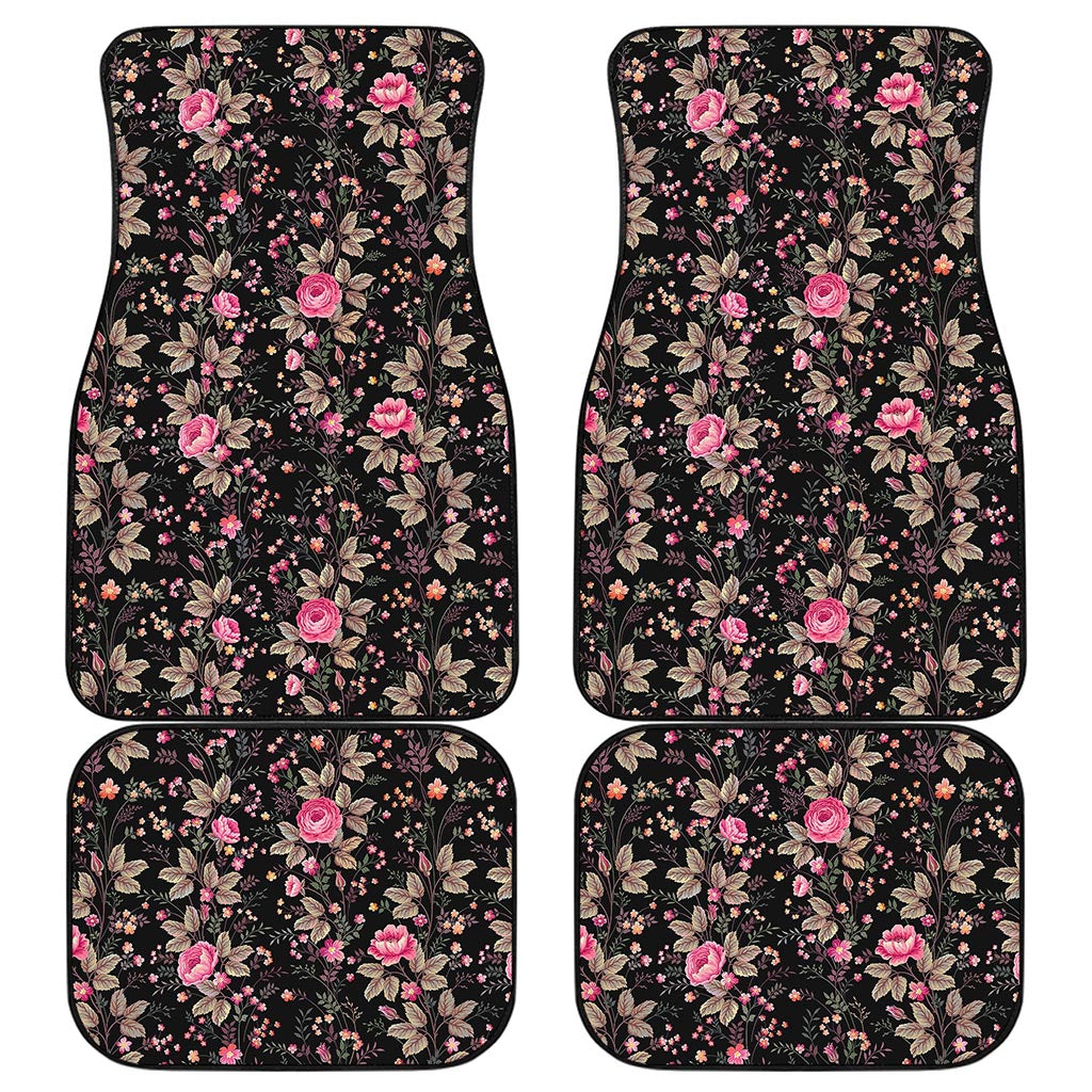 Pink Floral Flower Pattern Print Front and Back Car Floor Mats