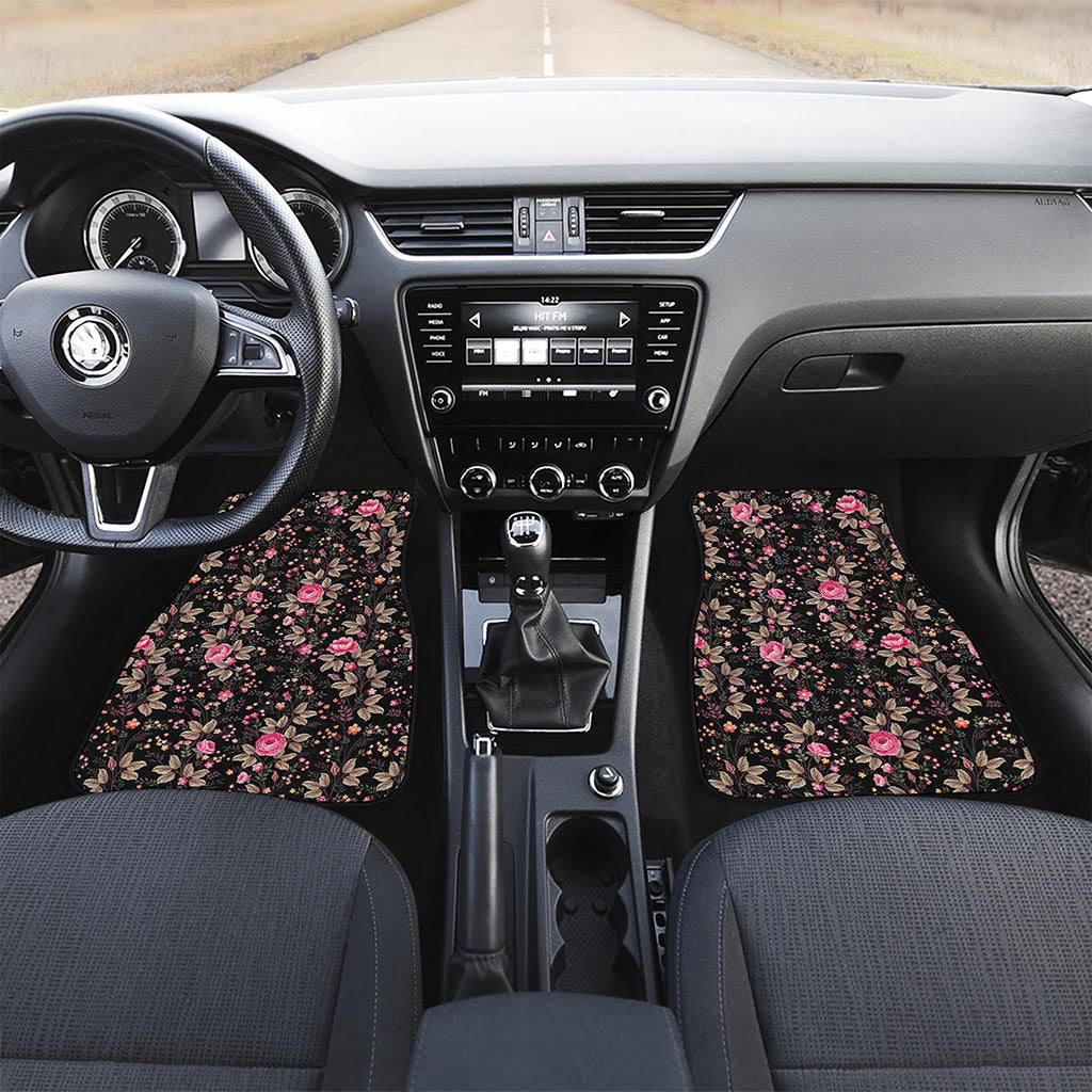 Pink Floral Flower Pattern Print Front and Back Car Floor Mats