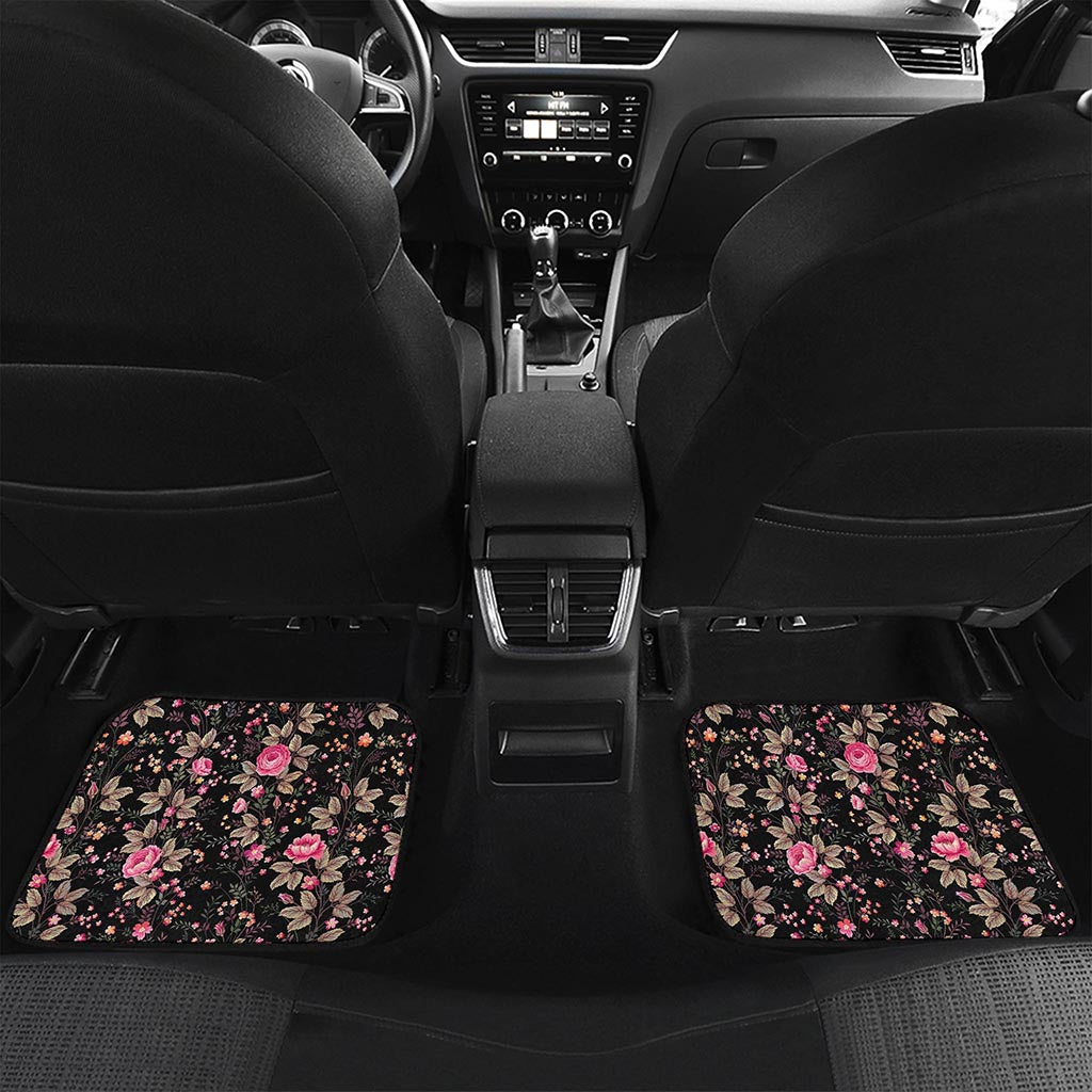 Pink Floral Flower Pattern Print Front and Back Car Floor Mats