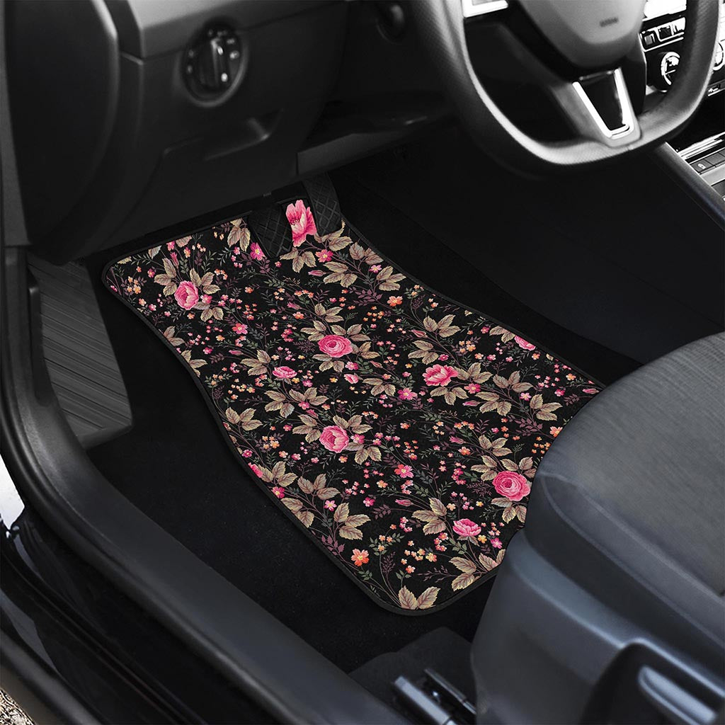 Pink Floral Flower Pattern Print Front and Back Car Floor Mats