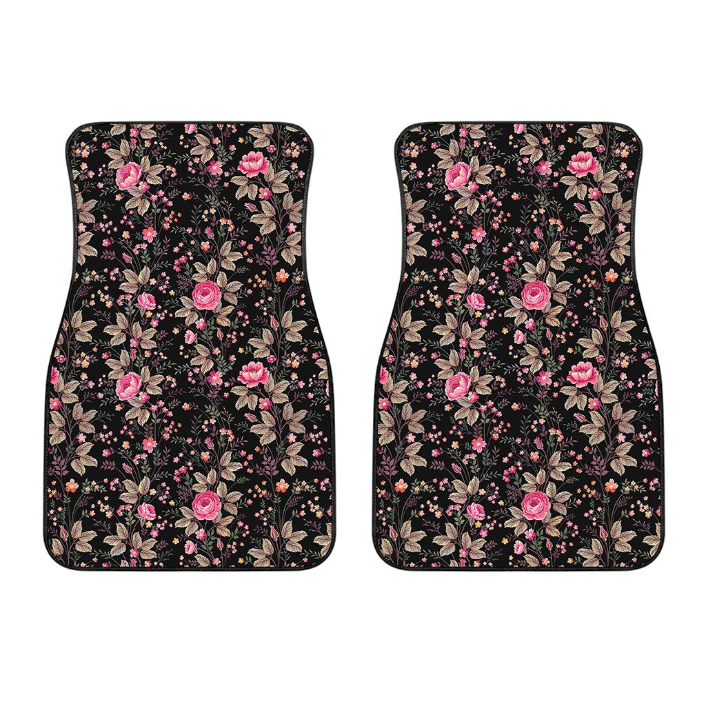 Pink Floral Flower Pattern Print Front Car Floor Mats