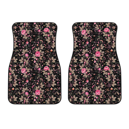 Pink Floral Flower Pattern Print Front Car Floor Mats