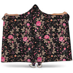 Pink Floral Flower Pattern Print Hooded Blanket