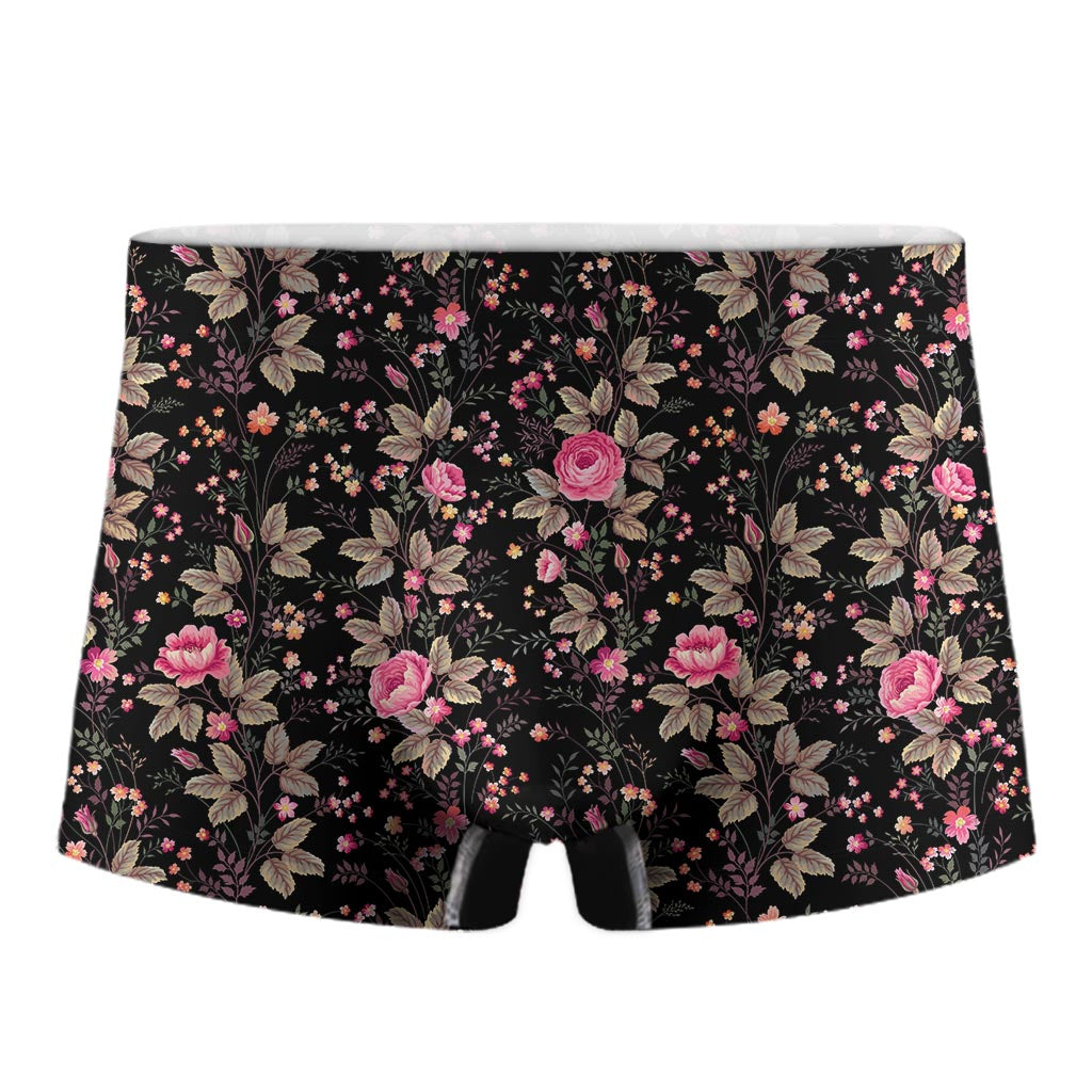 Pink Floral Flower Pattern Print Men's Boxer Briefs