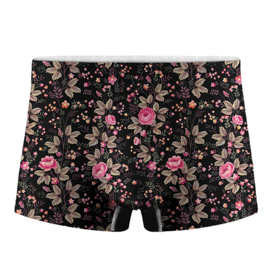 Pink Floral Flower Pattern Print Men's Boxer Briefs
