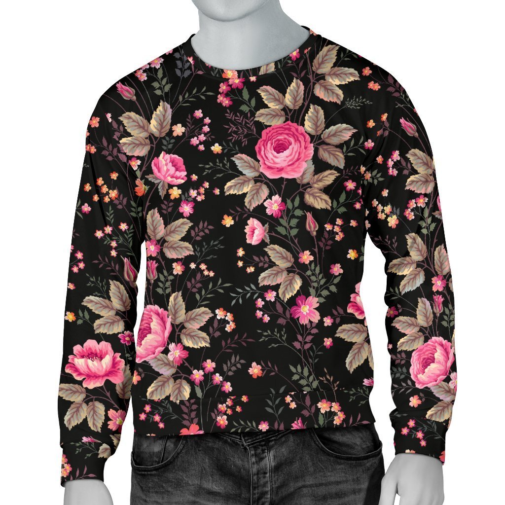 Pink Floral Flower Pattern Print Men's Crewneck Sweatshirt GearFrost